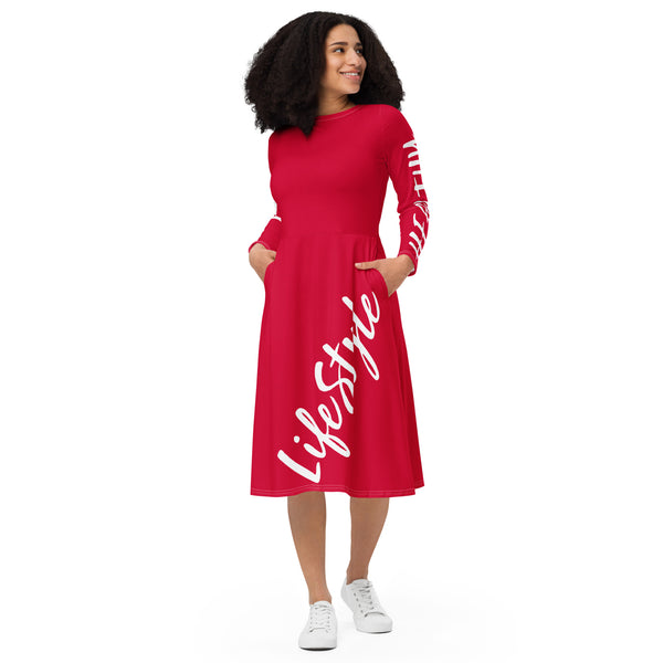 All-over print long sleeve midi dress