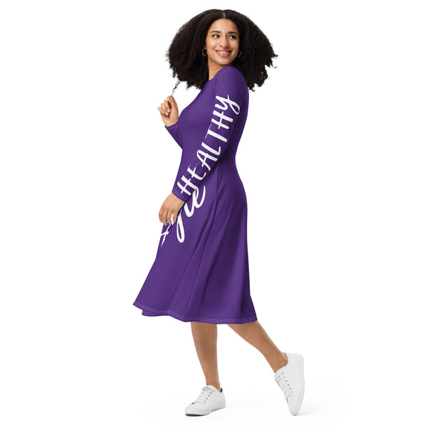 All-over print long sleeve midi dress