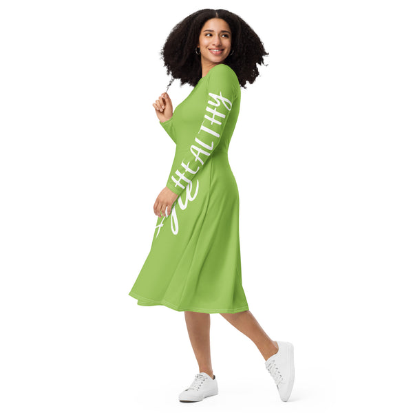 All-over print long sleeve midi dress