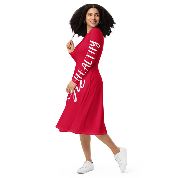 All-over print long sleeve midi dress