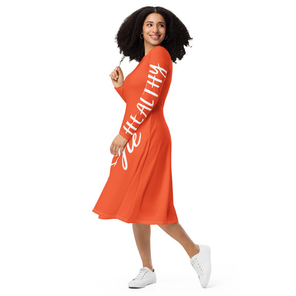 All-over print long sleeve midi dress