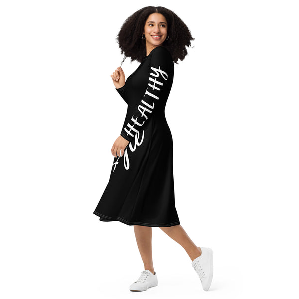 All-over print long sleeve midi dress