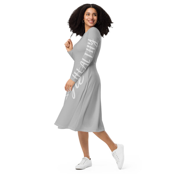 All-over print long sleeve midi dress