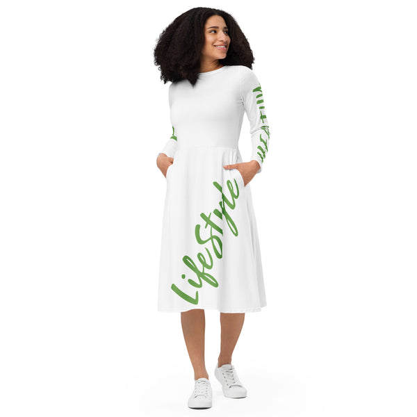 All-over print long sleeve midi dress