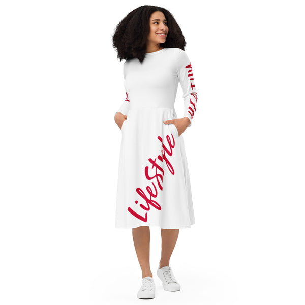 All-over print long sleeve midi dress