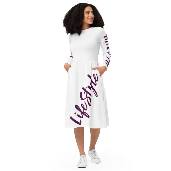 All-over print long sleeve midi dress