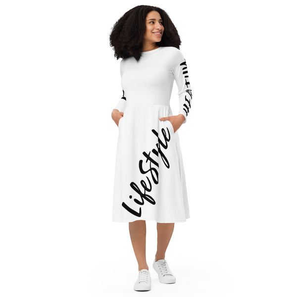 All-over print long sleeve midi dress
