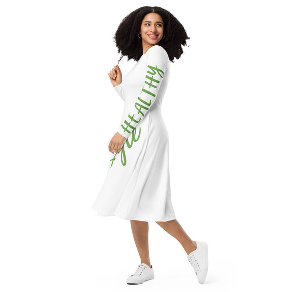 All-over print long sleeve midi dress