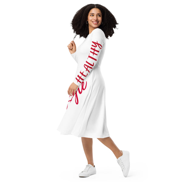 All-over print long sleeve midi dress