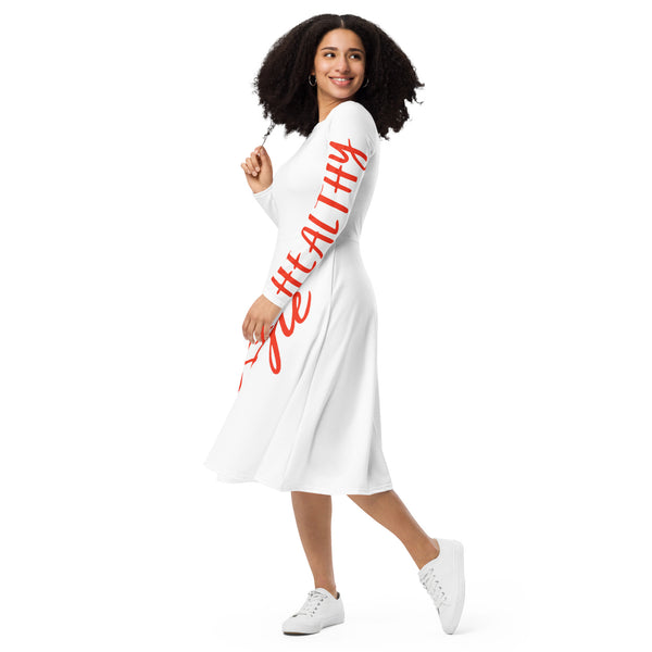 All-over print long sleeve midi dress