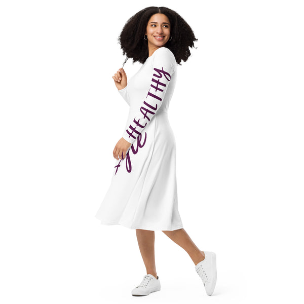 All-over print long sleeve midi dress