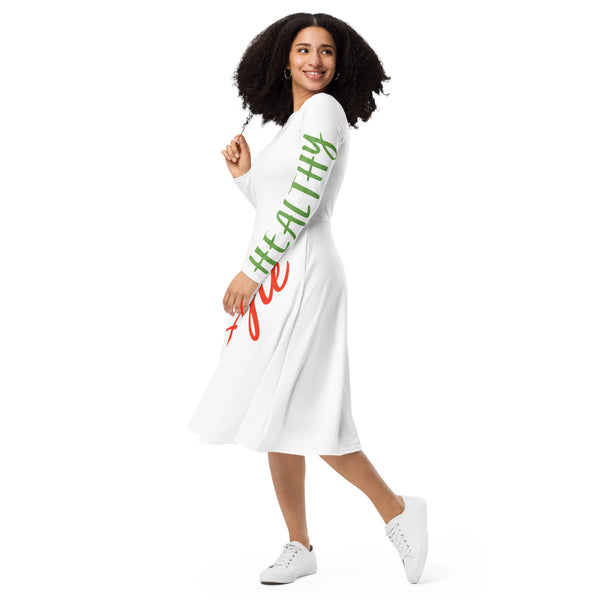 All-over print long sleeve midi dress