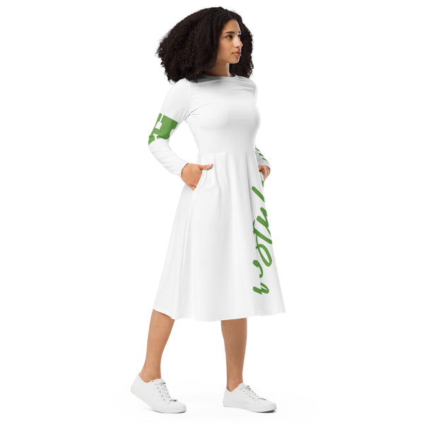 All-over print long sleeve midi dress