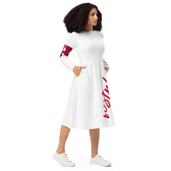 All-over print long sleeve midi dress