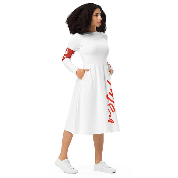 All-over print long sleeve midi dress