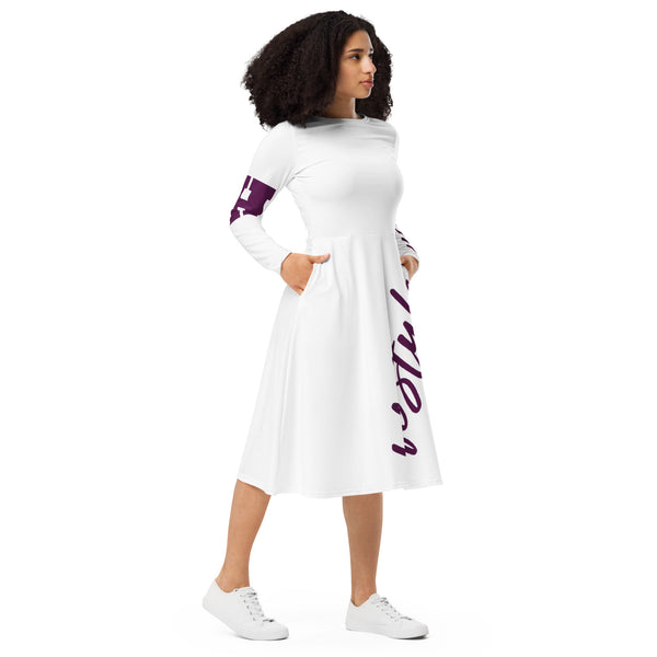 All-over print long sleeve midi dress