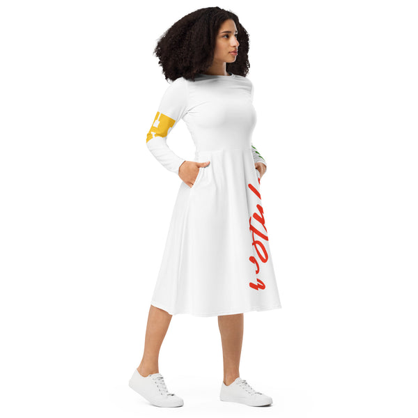 All-over print long sleeve midi dress