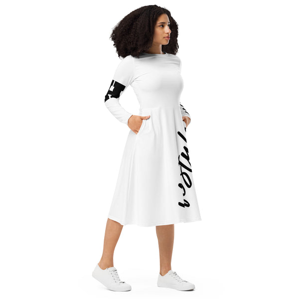 All-over print long sleeve midi dress